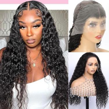 Imagem de JFOOHD Perucas de cabelo humano ondulado de água frontal 13x4 HD transparente lace frontal perucas de cabelo humano pré-arrancado 180% densidade onda de água peruca para mulheres negras cor natural 86