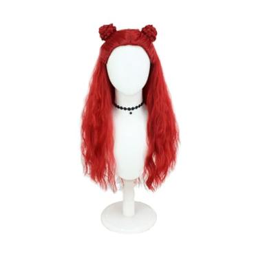 Imagem de SpeedBeauty Peruca feminina longa encaracolada vermelha cosplay com 2 pães peruca fantasia Halloween