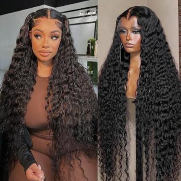 Imagem de Lemoda 210% densidade onda de água 13x6 perucas de cabelo humano virgem brasileiro 15A onda profunda HD transparente lace frontal perucas onduladas de água cabelo humano para mulheres negras 50,8 cm