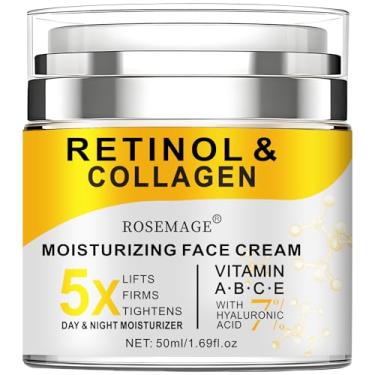Imagem de Creme de retinol para rosto com colágeno e ácido hialurônico - creme antienvelhecimento para mulheres e homens - hidratante facial diurno e noturno para apertar e firmar a pele - Creme hidratante para