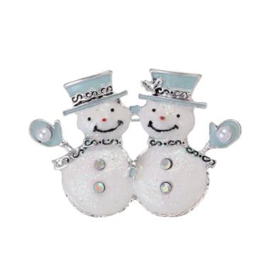 Imagem de Broche de boneco de neve de Natal com strass para mulheres unissex banhado a ouro prata esmalte pérola AB cristal emblemas de desenhos animados broches alfinetes de lapela terno colar acessórios