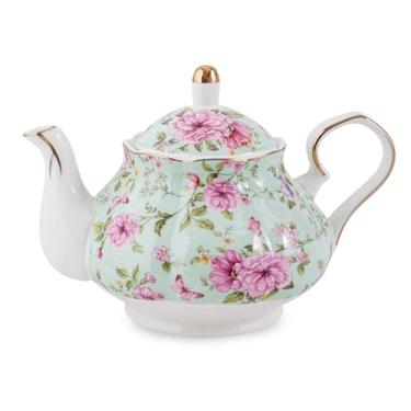 Imagem de Agyiuns Bule de chá, bule de chá de porcelana para festa de chá, infusor de chá para chá de folhas soltas (verde)