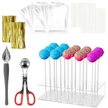 Imagem de Kit de 603 peças de bolo, conjunto de moldes reutilizáveis para bolo pop com suporte de pirulito, colher de decoração, colher, palitos de papel de pirulito, sacos de papel doces, laços práticos para