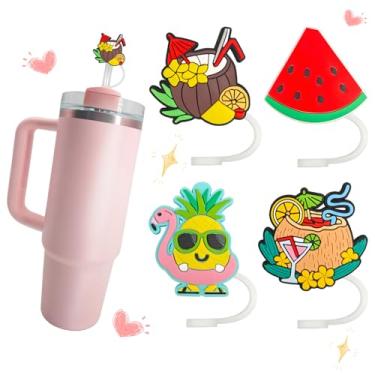 Imagem de 4 peças Hawaiian Fruits Stanley Straw Topper Cup Accessories Cobertura de palha Toppers para copos Stanley
