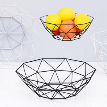 Imagem de Fruteira Geométrica Aramada Grande | 26cm | Ferro | Cesto Organizador de Frutas – Design Elegante e Resistente – Para Cozinha Sala de Jantar Aparador | Design Poligonal com Circulação de Ar (Branca)