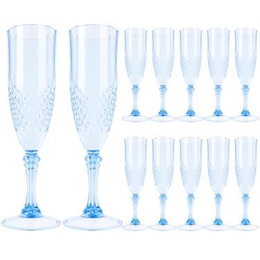 Imagem de Tcwhniev 12 peças de taça de champanhe de plástico de 207 ml, taça de vinho de aderência confortável, cálice de fundo plano inquebrável, reutilizável, fácil de transportar para piquenique de festa de