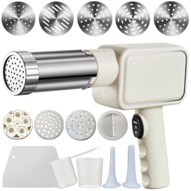 Imagem de QCQDL Máquina elétrica de massa, máquina de fazer macarrão portátil, máquina de macarrão sem fio, com moldes e cortador modeladores, branca