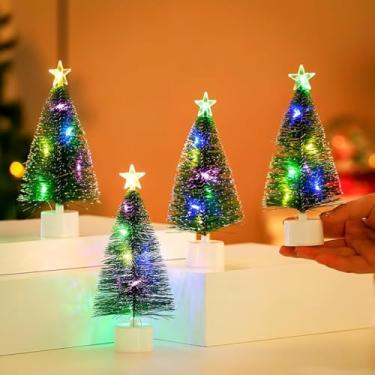 Imagem de Kit com 3 Mini Arvores De Natal Pisca Led Pinheirinho Colorido Estrela Enfeite Decoração Natalina Para Mesa Iluminada Pinheiro