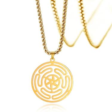 Imagem de SIPURIS Colar Hecate, pingente de deusa da lua tripla, colar de roda de hecate, aço inoxidável, símbolo da deusa, joia mágica, presentes para homens e mulheres, 1.5“*0.85"(38.2*21.6mm), Aço inoxidável