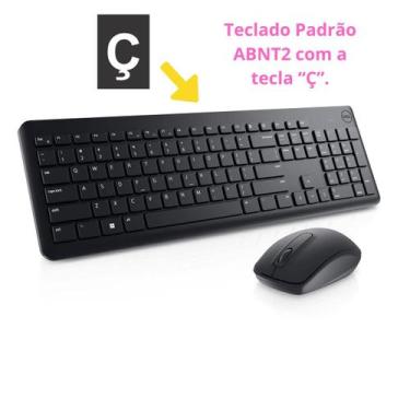 Imagem de Teclado e mouse sem fio wireless USB ABNT2 Dell KM3322W, Preto