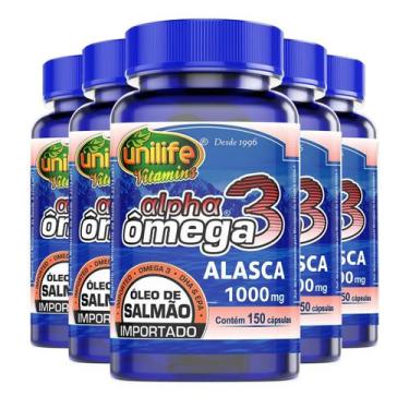 Imagem de Kit 5 Ômega 3 Alpha Óleo De Salmão Unilife 1000Mg 150 Caps