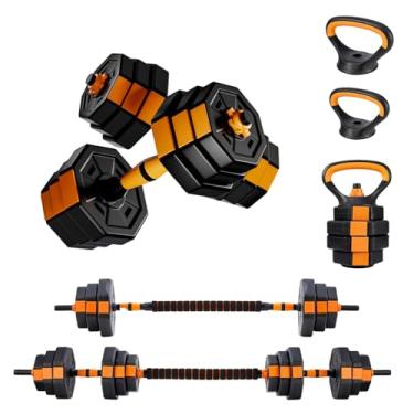 Imagem de Joyfox Kit Halteres Ajustáveis 5 em 1 Octogonal com Anilhas e Kettlebell – 15Kg Multifuncional para Musculação, Crossfit e Academia em Casa