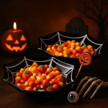 Imagem de FillTouch 2 peças 24 cm tigela de doces de Halloween em forma de teia de aranha de Halloween tigelas de doces tigela de teia de aranha pratos de cerâmica para lanches biscoitos suprimentos de festa