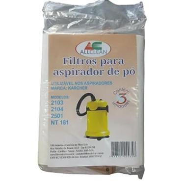 Imagem de SACO FILTRO DESCARTÁVEL PARA ASPIRADOR DE PÓ KARCHER 2103 2104 2501 NT 181 Contém 3 unidades
