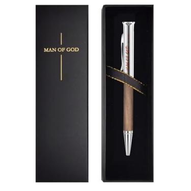 Imagem de BDJBXK Presentes cristãos para homens: caneta esferográfica de madeira de nogueira de luxo gravada Man of God - perfeita apreciação do pastor, dia dos pais e presentes de formatura cristãos