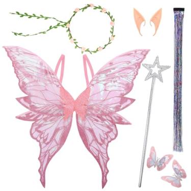 Imagem de Forfamy Asas de fadas douradas para adultos e mulheres, fantasia de borboleta transparente para cosplay de Halloween, rosa, 1