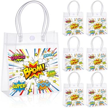 Imagem de Sliner 24 sacos de presente de PVC com alças 14 × 19 × 7,8 cm sacolas reutilizáveis transparentes para lembrancinhas de festa (estilo hero)