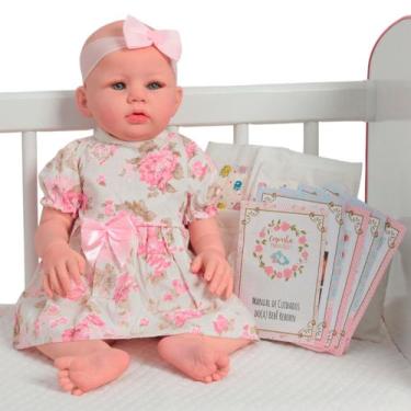 Imagem de Boneca Reborn Bebê Abigail Olhos Azuis Vestido Florido - Cegonha Rebor