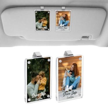 Imagem de Pacote com 2 suportes para fotos de carro, moldura magnética acrílica com clipe de visor, porta-retratos magnéticos para dirigir seguro papai personalizado para carros, visor de sol, memorial, família