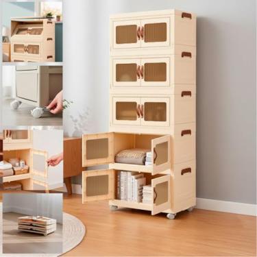 Imagem de Armário Multiuso Dobrável Vertical 5 Caixas Organizador Visor Creme