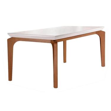 Imagem de Mesa para Cozinha Londrina + Tampo Madeirado Vidro 180x90cm Imbuia - Rufato
