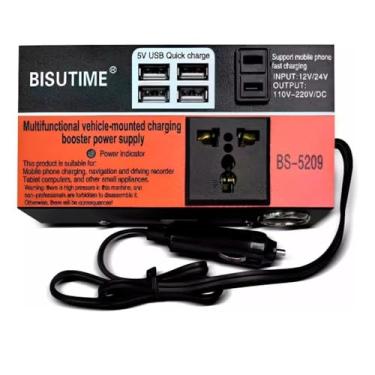 Imagem de Inversor De Voltagem Veicular BS-5209 12V/24V Para 110V/220V Display LED 4 Portas USB Proteções Múltiplas Tomada DC Não Suporta AC