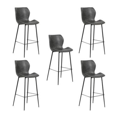 Imagem de Kit 5 Banquetas Alta com Encosto para Bancada Cozinha Penha R02 Sintético Cinza Grafite...