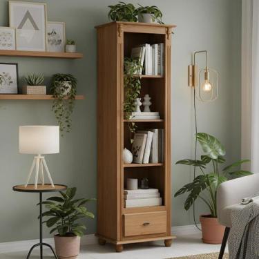 Imagem de Estante para Livros de Madeira 3 Prateleiras 1 Gaveta Pés Torneados - 