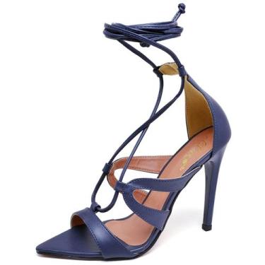 Imagem de Sandália Bico Folha Salto Alto Napa Navy - Ellas Online, 35, Feminino
