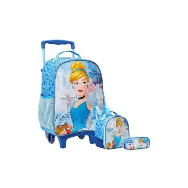 Imagem de Kit Mochila De Rodinha+Lancheira+Estojo Cinderela
