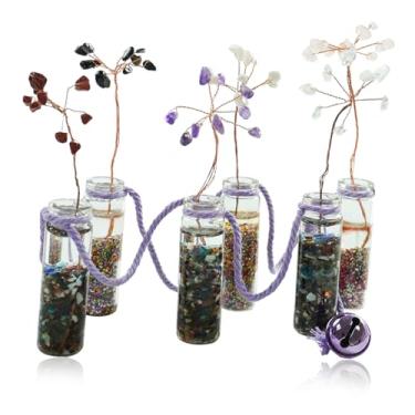Imagem de Bairdish 6 peças de árvore da vida, cristais de arte de parede e pedras curativas com garrafas de vidro - Árvore artificial de cristal para energia positiva, boa sorte, decoração de parede de