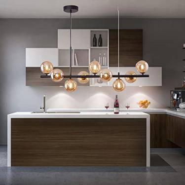 Imagem de Lustre Sputnik moderno de meados do século, 9 lâmpadas, pendente de globo de vidro para ilha de cozinha e sala de jantar, luminária de teto LED elegante, 83 x 24 cm (33 x 9 polegadas)