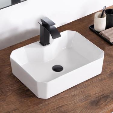 Imagem de KDKSC Pia de banheiro retangular 50,8 x 35,5 cm, branca, octogonal, com orifício para torneira, porcelana, cerâmica, moderna, acima do balcão, pias de toucador