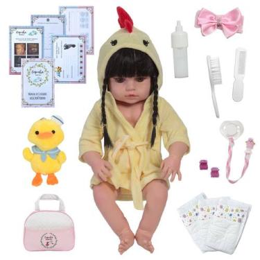 Imagem de Bebê Reborn Realista Morena Enxoval Completo Roupão Galinho - Cegonha 