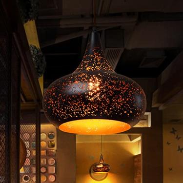 Imagem de Lustre antigo redondo vintage loft industrial luz pendente abajur preto metal ferro pendurado luz vintage criativo E27 luz de teto para sala de jantar/cozinha/escritório/bar altura ajustável