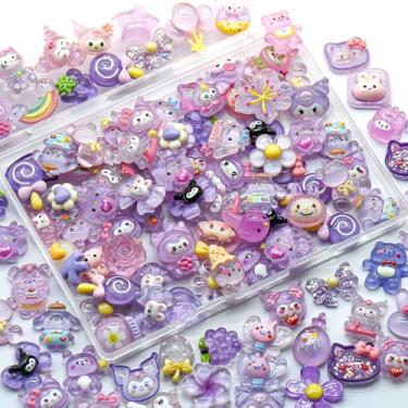 Imagem de Conjunto fofo de 68 peças de berloques de geleca mista, pingentes mistos de resina com parte traseira plana e enfeites de geleia, para capas de lixo, artesanato de scrapbooking e decoração DIY (Roxo)