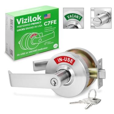 Imagem de VIZILOK Fechadura comercial para privacidade do banheiro, indicador de ocupação de vagas resistentes em cromo acetinado, grau ANSi 2, perfeita para restaurantes, consultórios médicos, Airbnb