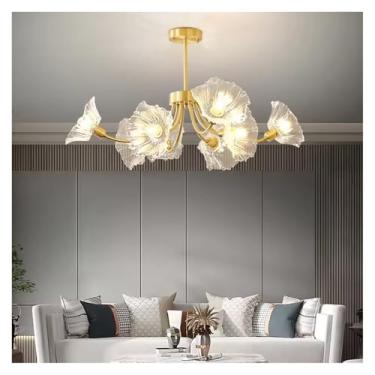 Imagem de Luminária pendente moderna para sala de estar, quarto, lustre nórdico de cobre, cozinha, sala de jantar, loft, casa de fazenda, flores de vidro, luz suspensa