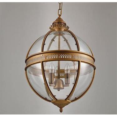 Imagem de Lustre V-intage Loft Luzes Pendentes Ferro Forjado Vidro Sombra Lâmpada Redonda Cozinha Jantar Mesa de Bar Luminária Luminárias Penduradas (Cor: Preto, Tamanho: Dia 40cm) (Cor