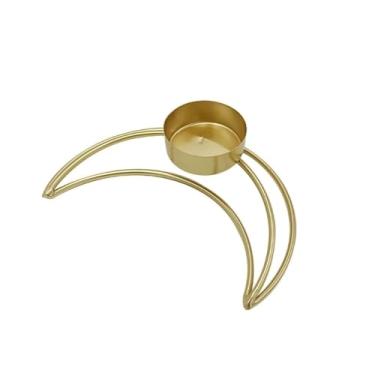 Imagem de Suporte de vela, suporte de bolo de pilar de ferro moderno castiçal para festa, mesa de jantar, castiçais decorativos de casamento (lua dourada)