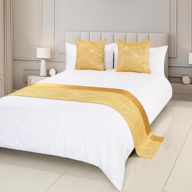 Imagem de Cachecol de corredor de cama de hotel moderno toalha de cama de luxo de alta qualidade decoração de cama protetor de cama confortável para solteiro queen king tamanho amarelo||50 x 240 cm para cama de
