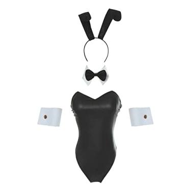 Imagem de CR ROLECOS Fantasia de coelhinho feminina, roupa de coelho, cosplay, lingerie para adultos, fantasias de Halloween, Coelhinho preto, M