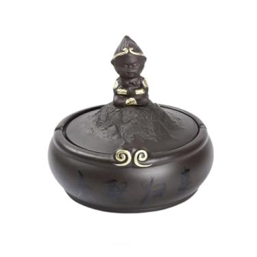 Imagem de Cinzeiro de ervas daninhas cinzeiro de cerâmica com tampa cinzeiro de cigarros cinzeiro de cerâmica de mesa preto para jardim de escritório em casa cinzeiros para cigarros