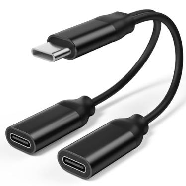 Imagem de Fone de ouvido USB C duplo e adaptador de carregador, cabo dongle de áudio tipo C 2 em 1 com carregamento rápido, divisor USB C tipo C cabo adaptador de áudio para iPhone 16/15 Series Galaxy S22/21/20