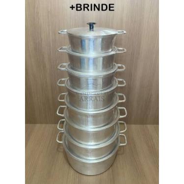 Imagem de Jogo 8 Panelas Alumínio Batido Fundido Grosso Tampa Grossa - Arrais