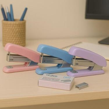 Imagem de Kit Grampeador Mini com Grampos  Cores Sortidas (Rosa, Azul, Lilás) - 