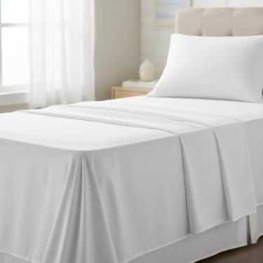 Imagem de Confort Linens Jogo de Lençol Solteiro 3 Peças 88x188x30cm, 100% Algodão Percal 200 Fios, Branco, Para Hotel e Hospital, Conforto e Resistência Profissional – Confort Linens