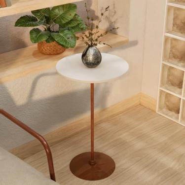 Imagem de Mesa Luna Lateral Minimalista, 35 cm, Base em Aço Carbono Cobre, Tampo MDF, Design Elegante (Branco)