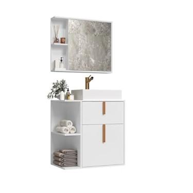 Imagem de Kit organizador de armário de banheiro com espelho 2 portas(Argos Branco)