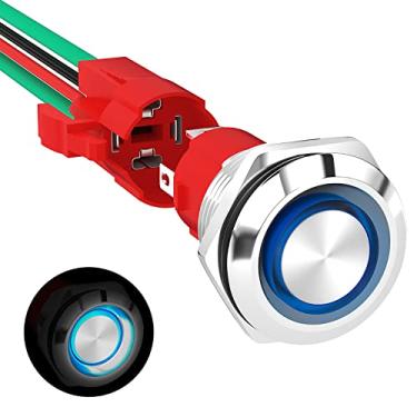 Imagem de Joinfworld Momentary Push Button Switch 12V 20A Marine Waterproof Switch 4 pin 19mm SPST with Wire Socket Blue Led Illuminated 12 Volt Button Switch for Marine Boat RV Truck